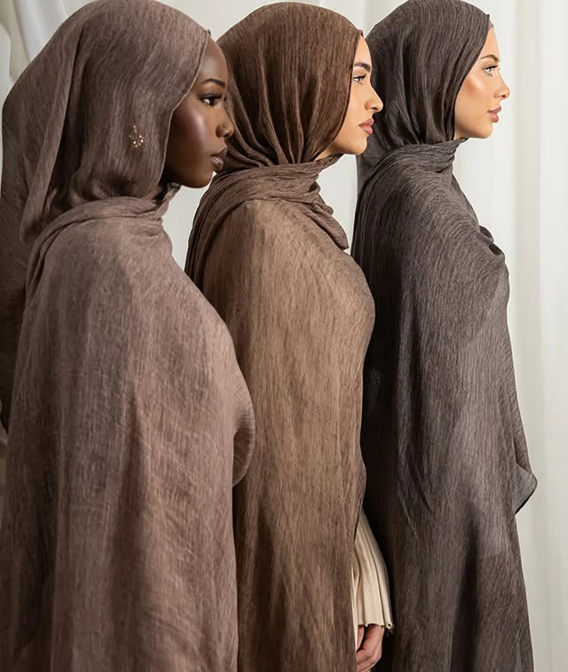 고품질 면 린넨 히잡 텍스처드 레이온 모달 스카프 가벼운 무게 무슬림 여성 히잡 크링클 비스코스 숄