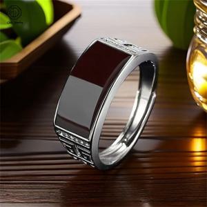 블랙 오닉스 드래곤 패턴 링 오픈 조절 가능한 밴드 정교한 컷아웃 디자인 빈티지 고딕 주얼리 남성용 선물