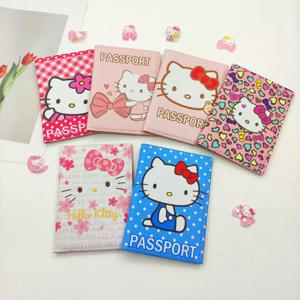 사랑스러운 헬로 키티 여권 커버 신용카드 홀더 여성용 산리오 PU 가죽 명함 지갑 여성용 여권 홀더 선물