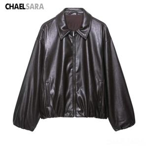 2026년 신상 고품질 여성 인조 가죽 재킷 여성 캐주얼 브라운 지퍼 PU 가죽 코트 아우터웨어