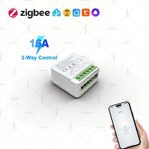 Zigbee 16A 미니 스마트 스위치 모듈 지능형 홈 자동화 DIY 라이트 릴레이 차단기 2-웨이 컨트롤 Zigbee2MQTT HA와 호환