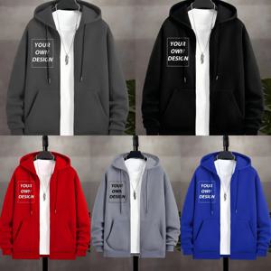 M-3XL 남성 가을 플리스 지퍼 후드티 맞춤형 로고 그래픽 아우터 캐주얼 스포츠 베이직 캐주얼 스포츠웨어 루즈핏 상의