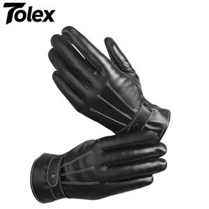 Tolex 남성용 겨울 PU 가죽 블랙 장갑 따뜻한 장갑 야외 스포츠 운전 스키 남성용 방풍 장갑 겨울 용품