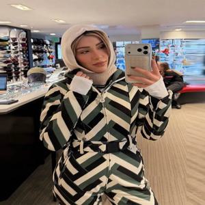 여성용 스타일리시한 배색 스트라이프 후드 스노우 스포츠웨어 캐주얼 방수 스키 점프수트 2026 우아한 따뜻한 스키 팬츠 아우터웨어