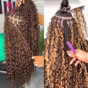 컬러 보헤미안 브레이드 인모 벌크 노 웨프트 12A 버진 레미 헤어 브레이딩 익스텐션 50g/1번들 보헤미안 박스 브레이드 및 락스용