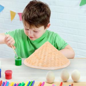어린이를위한 3Pcs 수제 대나무 모자 DIY 페인팅 아시아 원뿔 모자 경량 통기성 베트남 농부 스타일 야외