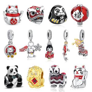 925 스털링 실버 매력 비즈 원래 일본 인형 포춘 고양이 매력 맞는 브랜드 팔찌 Bangles 여성을위한 DIY 쥬얼리