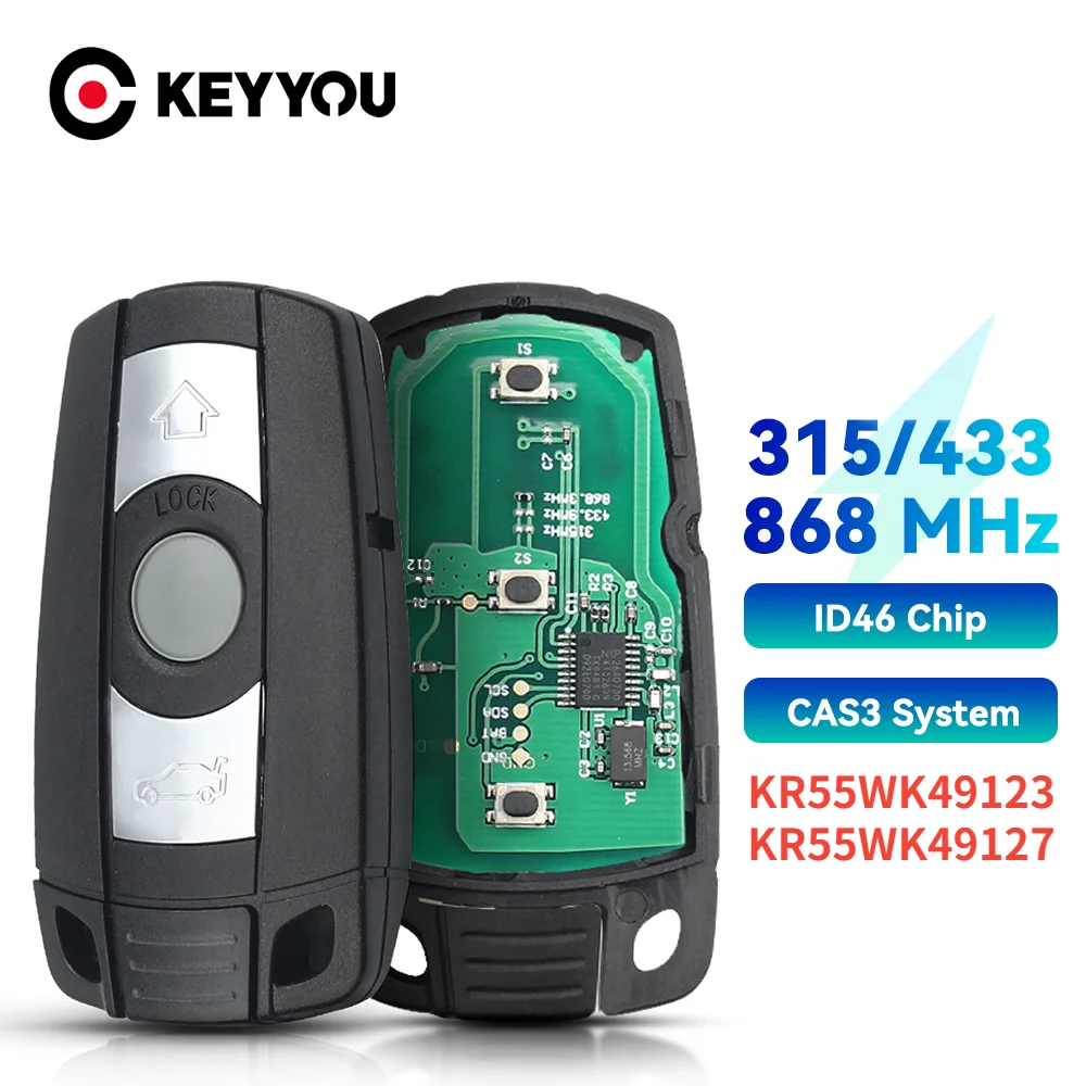 KEYYOU 배터리 원격 자동차 키 315/433/868MHz PCF7953 BMW CAS3 1/3/5/7 시리즈 X5 X6 E60 E61 E70 E71 E87 E90 Z4 KR55WK491