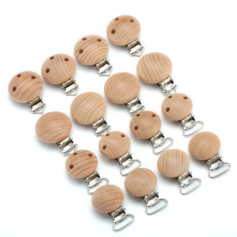 10Pcs 30/35mm 너도밤 나무 나무 젖꼭지 클립 아기 Teether 간호 액세서리에 대 한 금속 노리개 걸쇠 Chewable 젖니가 남 더미 체인