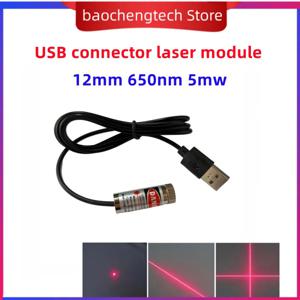 USB 커넥터 레이저 모듈, 12mm, 5mW, 초점 조절 가능, 적색 다이오드 레이저 헤드, 산업용 등급, 650nm, 점, 선, 십자선 레이저.