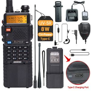 Baofeng UV-5R 8W 3800mAh 워키 토키 트라이 파워 Type-C VHF UHF 듀얼 밴드 장거리 UV5R K5 휴대용 햄 CB 양방향 라디오