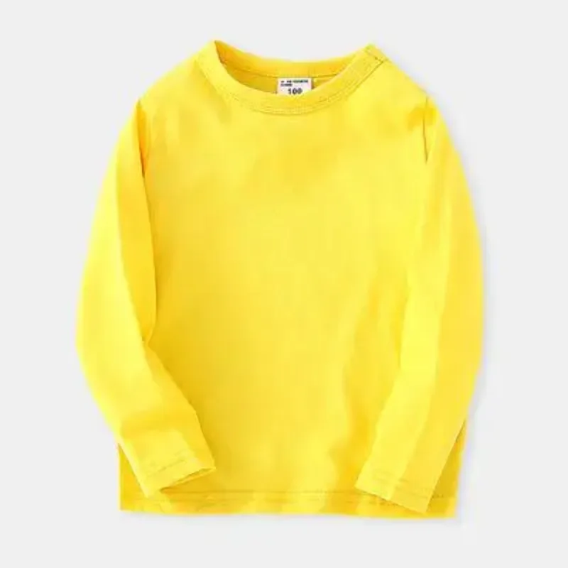 가을 봄 코튼 어린이 티셔츠 소년 소녀 티셔츠 긴 소매 흰색 셔츠 키즈 탑 아기 옷 솔리드 블랙 화이트 옐로우