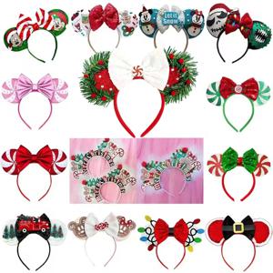 메리 크리스마스 미키 마우스 귀 머리띠 디즈니 소녀 헤어 액세서리 여성용 사탕 지팡이 헤어 밴드 어린이 크리스마스 모자를 쓰고 있죠