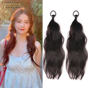 포니테일 익스텐션 합성 헤어 피스 번들, 블랙 시뇽 익스텐션 헤어 번, 하이 스컬 탑 엑스트라 가발 백, 18 인치