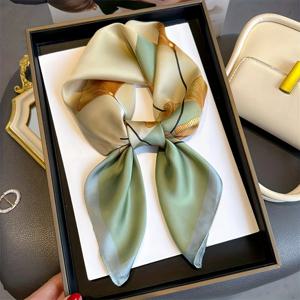 럭셔리 프린트 스프링 넥타이 숄 2025 실크 스퀘어 스카프 여성 랩 여성용 70cm 헤어 핸드 손목 헤드커치프 히잡 반다나