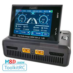 ToolkitRC M8D 스마트 충전기 2CH 터치 스크린 듀얼 채널 DC800W*2 30A 1-8S 리튬 배터리 고속 충전 RC 모델 자동차 FPV 1S 2S 3S 4S 5S 6S 7S 8S BAT 장난감 자동차 보트  급속 충전
