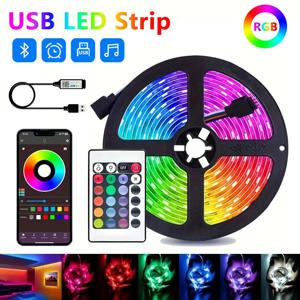 DC5V RGB LED 스트립 라이트 1/2/3/4/5/10M USB 24키 블루투스 리모컨 유연한 램프 테이프 TV 배경 홈 데코