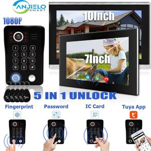 안지엘로 지문인식 5in1 도어벨 비디오 인터콤 (가정용 비디오 도어폰 1080P 투야 보안 7인치 모니터 1V3)