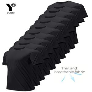 승무원 티셔츠 10Pcs 블랙 초경량 남성 빠른 건조 통기성 스웨트 셔츠 피트니스 체육관 러닝 라이트 격자 무늬 빠른 건조 짧은 소매