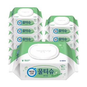 깨끗한나라 물티슈 퓨어그린 캡형 100매 12팩