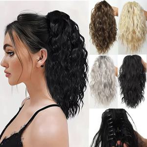 14인치 곱슬 웨이브 포니테일 합성 헤어피스, 내열성 섬유, 여성용 우아한 클로 클립 포니테일 연장