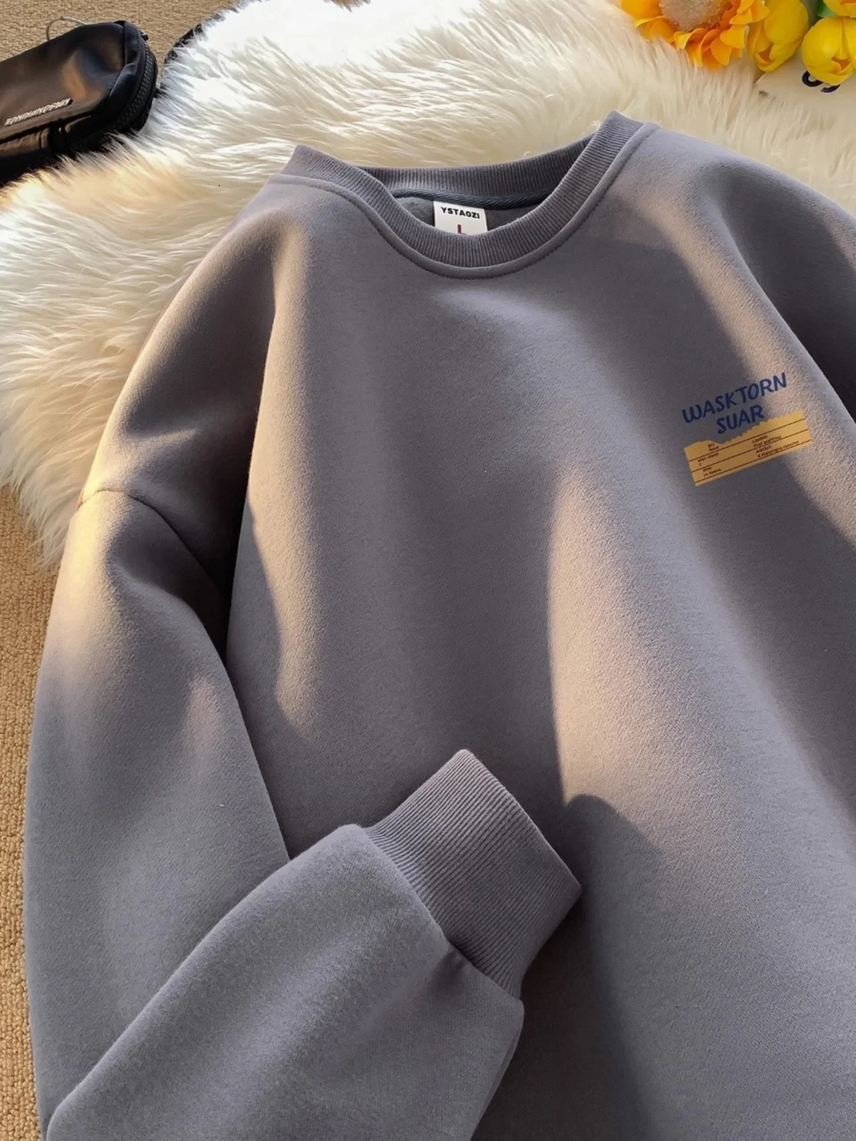 레트로 아메리칸 플리스 안감 긴팔 스웨트셔츠 남성 트렌디 레이지 스타일 패셔너블 올매치 스트릿웨어 후드티 가을 겨울용