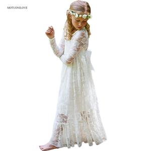 긴 소매 레이스 비치 십대 어린이 의류, 긴 공주 드레스, 웨딩 파티용 꽃 소녀 원피스, 2, 4, 6, 8, 10, 12