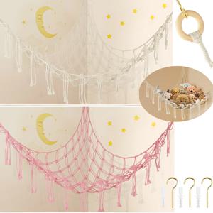플러시 장난감 해먹 대용량 박제 동물 주최자 그물 Macrame Tassels Boho 홈 벽 장식 교수형 바구니
