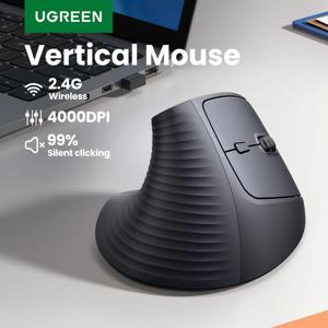 UGREEN 무선 마우스 수직 2.4G 인체 공학적 4000 인치 당 점 MacBook 태블릿 노트북 컴퓨터 PC 마우스 용 음소거 버튼 6 개 블랙 핑크
