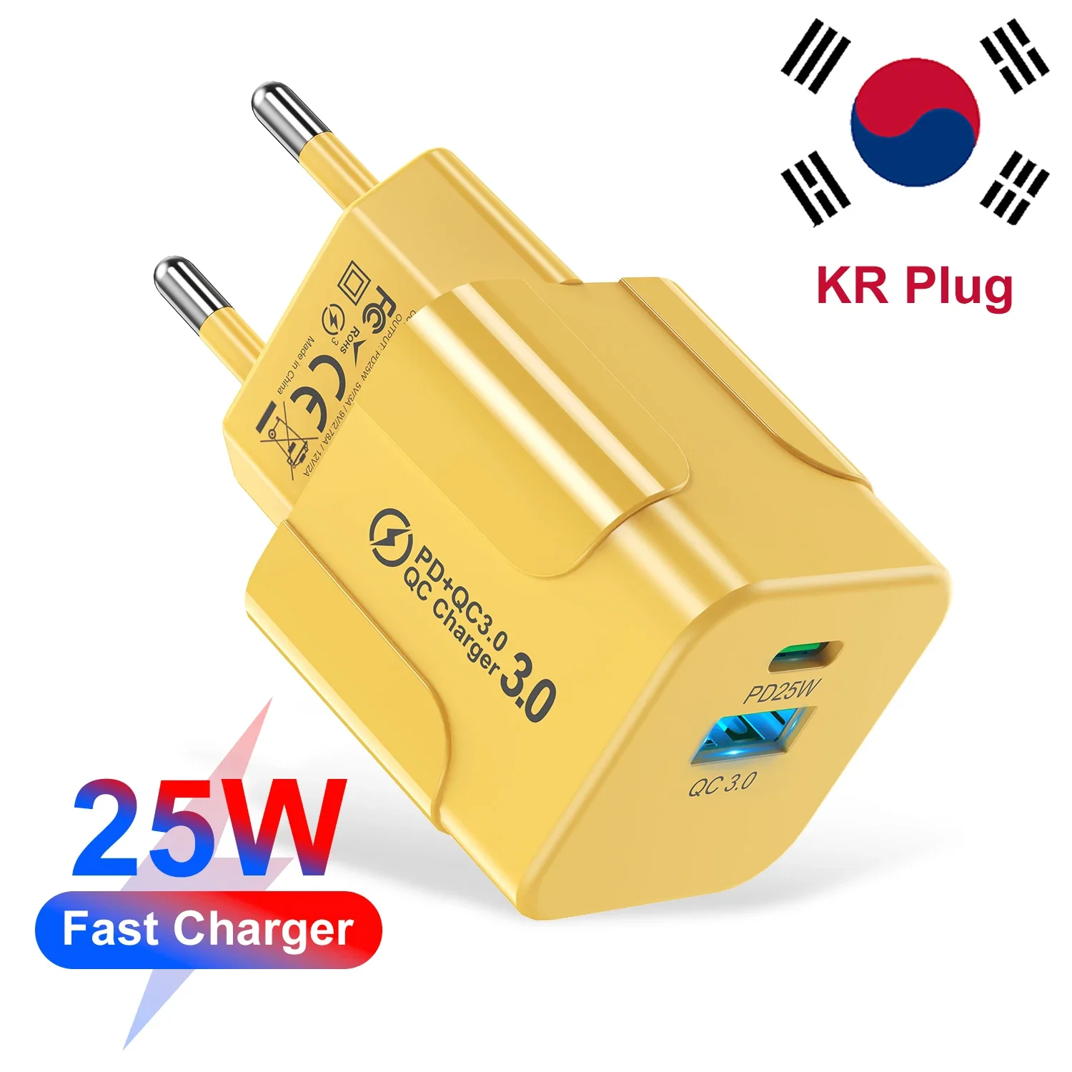 아이폰 15 프로 맥스용 PD25W 한국형 충전기 USB C타입 고속 충전기 USB C 고속 충전기 KR 플러그 퀵차저 벽면 충전기
