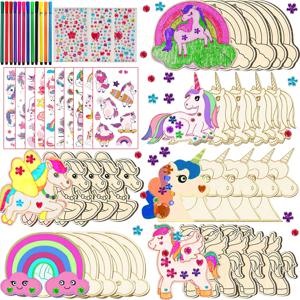 380Pcs 유니콘 나무 공예 세트 12Pcs 유니콘 나무, 354 라인 석, 12 컬러 연필, 2 스티커, 소년/소녀 DIY 공예