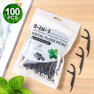 30/100pcs 민트 대나무 숯 치실 신선한 호흡 청소 초극세 이쑤시개 Homeuse 휴대용 일회용 운동