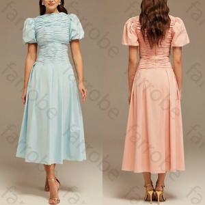 사용자 정의 Draped 탑 짧은 소매 미디 드레스 a 라인 이브닝 드레스 여성을위한 공식적인 절묘한 고품질 파티 파티 가운