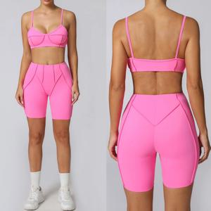 새로운 요가 세트 여성 Tracksuit 운동 짧은 운동복 체육관 푸시 업 레깅스 피트니스 브래지어 스포츠 착용 활성 착용