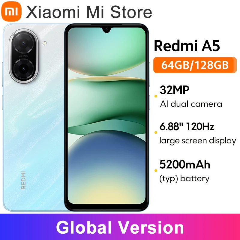 글로벌 버전 Redmi A5 UNISOC T7250 프로세서 32MP 메인 카메라 6.88