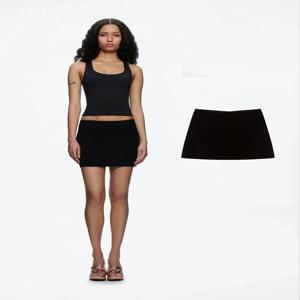 탱크 썸머 블랙 여성 미니스커트 슬림핏 바디콘 미드-로우 웨이스트 스커트 100% 레이온 스커트