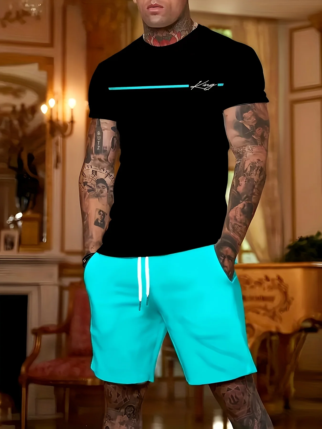 2025 여름 신작 남성 정장 여름 패션 캐주얼 야외 거리 촬영 의류 남성 단순 캐주얼 정장 반팔 반바지