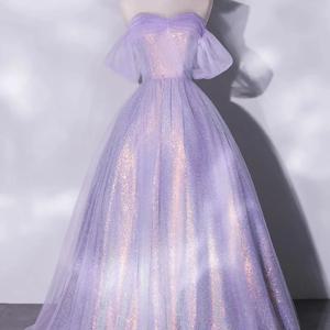 댄스 파티 드레스 라이트 퍼플 스팽글 볼 가운 vestidos de gala 패션 여성 공식 파티 이브닝 ​​가운