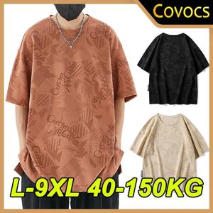 코튼 라운드 넥 반팔 티셔츠 9XL 8XL 7XL 루즈베이스 셔츠 남성 플러스 사이즈 150KG 탑 하프 슬리브 바디 티 남성 의류