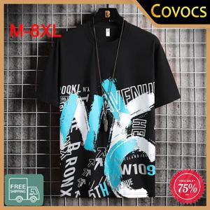 남성용 여름 프린트 티셔츠 플러스 사이즈 M-8XL 코튼 티셔츠 라운드 넥 오버 사이즈 40-140kg 반소매 탑 streetwear 남성 의류