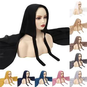 솔리드 컬러 히잡 스카프, 밴드형 미끄럼 방지 무슬림 여성 통기성 이슬람 롱 숄 헤드밴드 패션 터번 헤드랩