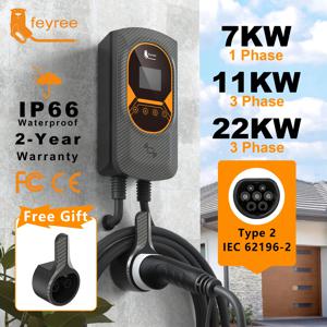 Feyree EV 충전기 Type2 32A 7.6kW EVSE Wallbox 2.8인치 화면 전기 자동차용 전류 조절 가능 벽걸이형 충전 스테이션