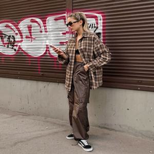 봄 가을 빈티지 체크 무늬 셔츠 여성 긴 소매 블라우스 루즈 싱글 브레스트 캐주얼 셔츠