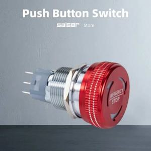 16/19/22mm 비상 정지 금속 푸시 버튼 스위치 1NO1NC 버섯 LED 조명 방수 로터리 12V 24V 220V