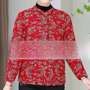 두꺼운 꽃무늬 코튼 재킷 카멜 다운 가볍고 따뜻한 신축성 있는 겨울 아우터웨어 엄마들을 위한 중년 및 노년층 역절기용