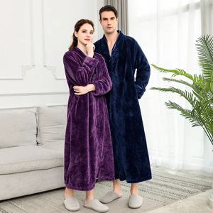 여성 플러스 사이즈 두꺼운 플란넬 엑스트라 롱 열 목욕 가운 연인 지퍼 v 넥 겨울 따뜻한 목욕 가운 임신 웨딩 가운