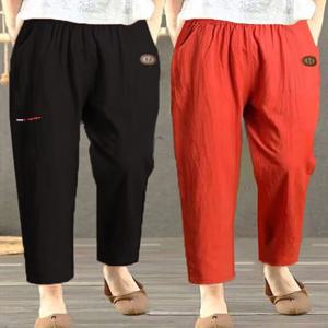 여름 신상 하이웨이스트 캐주얼 여성 나인부 팬츠 패셔너블한 올매치 슬리밍 하란 코튼 린넨 플러스 사이즈 엘라스틱 허리 여성 바지