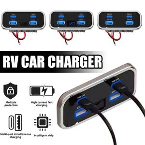 4포트 12V RV USB 콘센트 76W 듀얼 PD3.0 타입-C 고속 충전 & QC3.0 패널 벽걸이형 충전 어댑터 (해양 버스 ATV 트럭용)