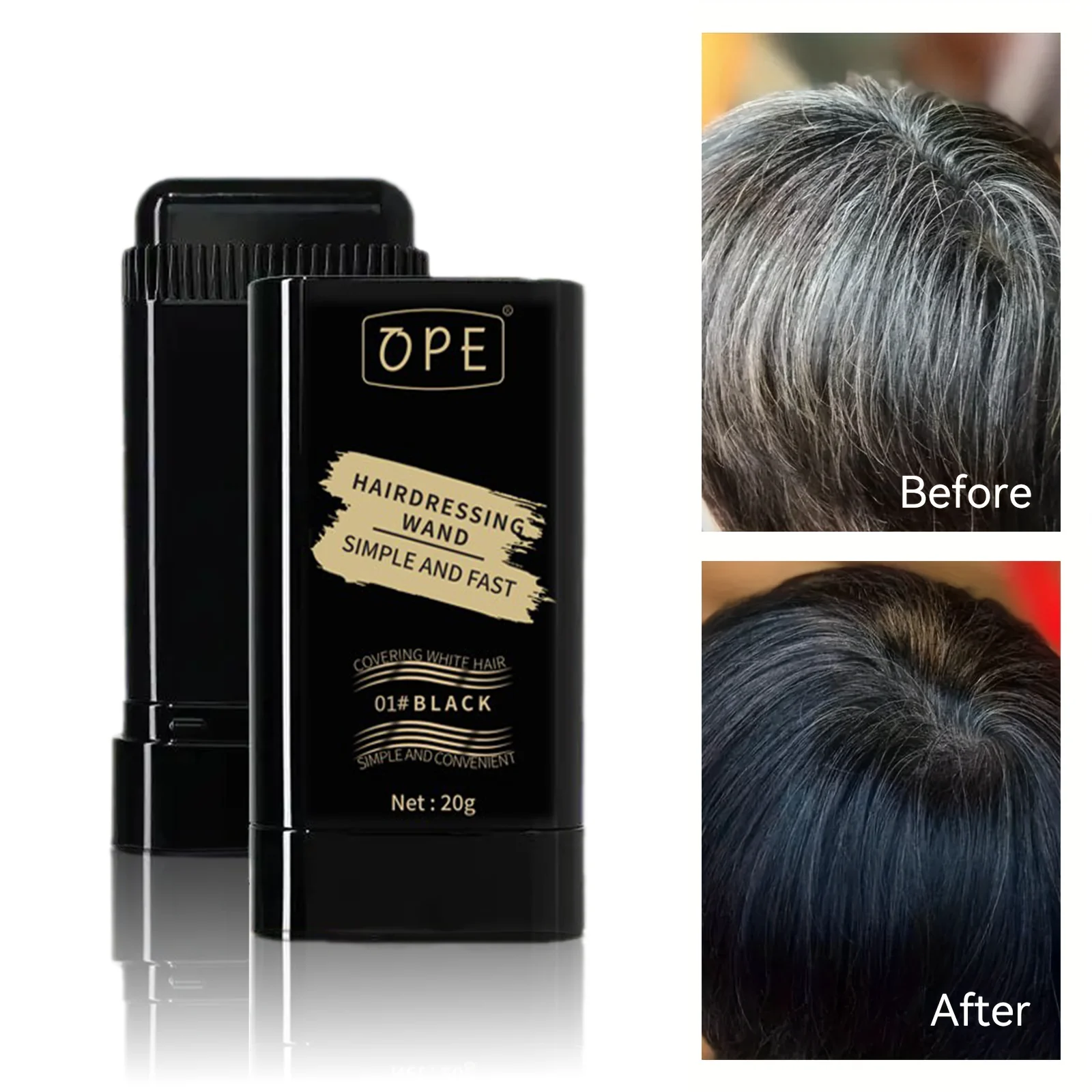 20g 퀵 헤어 염색 스틱 - 영구적인 커버력, 오래 지속되는 효과, 휴대용 어플리케이터 브러쉬 디자인, 집에서 컬러를 간편하게 채움