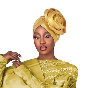 여성을위한 우아한 큰 꽃 터번 모자 탄성 아프리카 레이디 헤드 랩 이슬람 Headwear Headtie 보닛 모자 Turbante Mujer